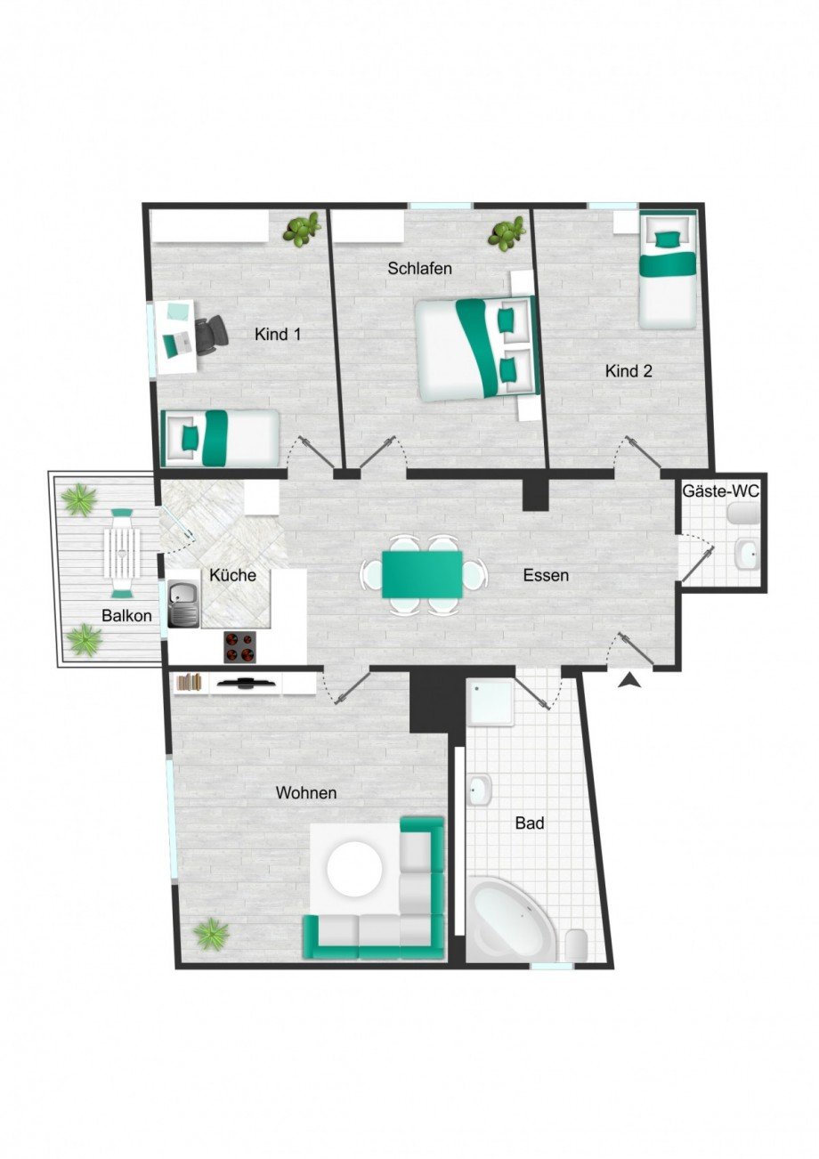 Grundriss_visualisiert Etagenwohnung Brackenheim