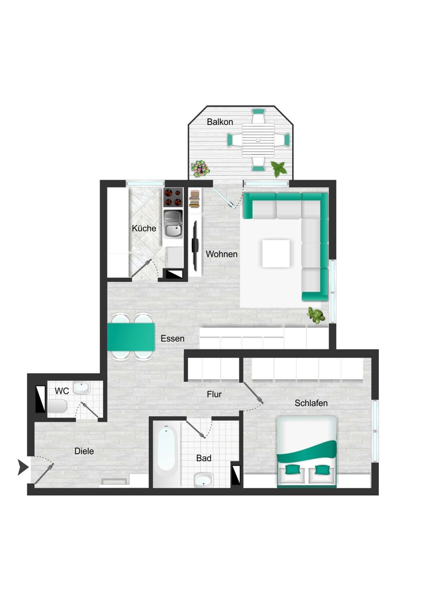 Grundriss_visualisiert Erdgeschosswohnung Lauffen am Neckar