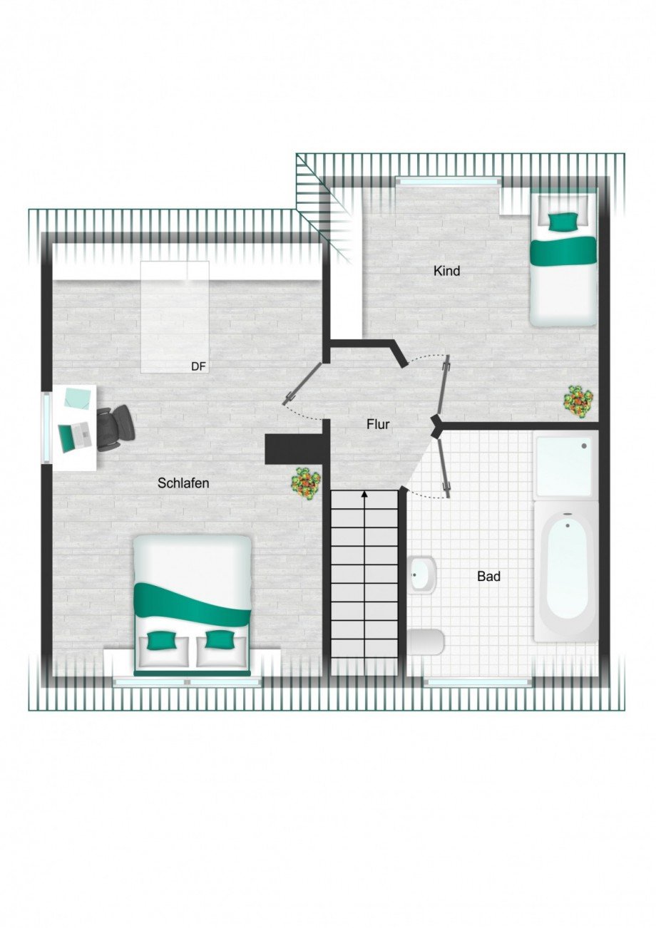Grundriss_DG_visualisiert Einfamilienhaus Zaberfeld