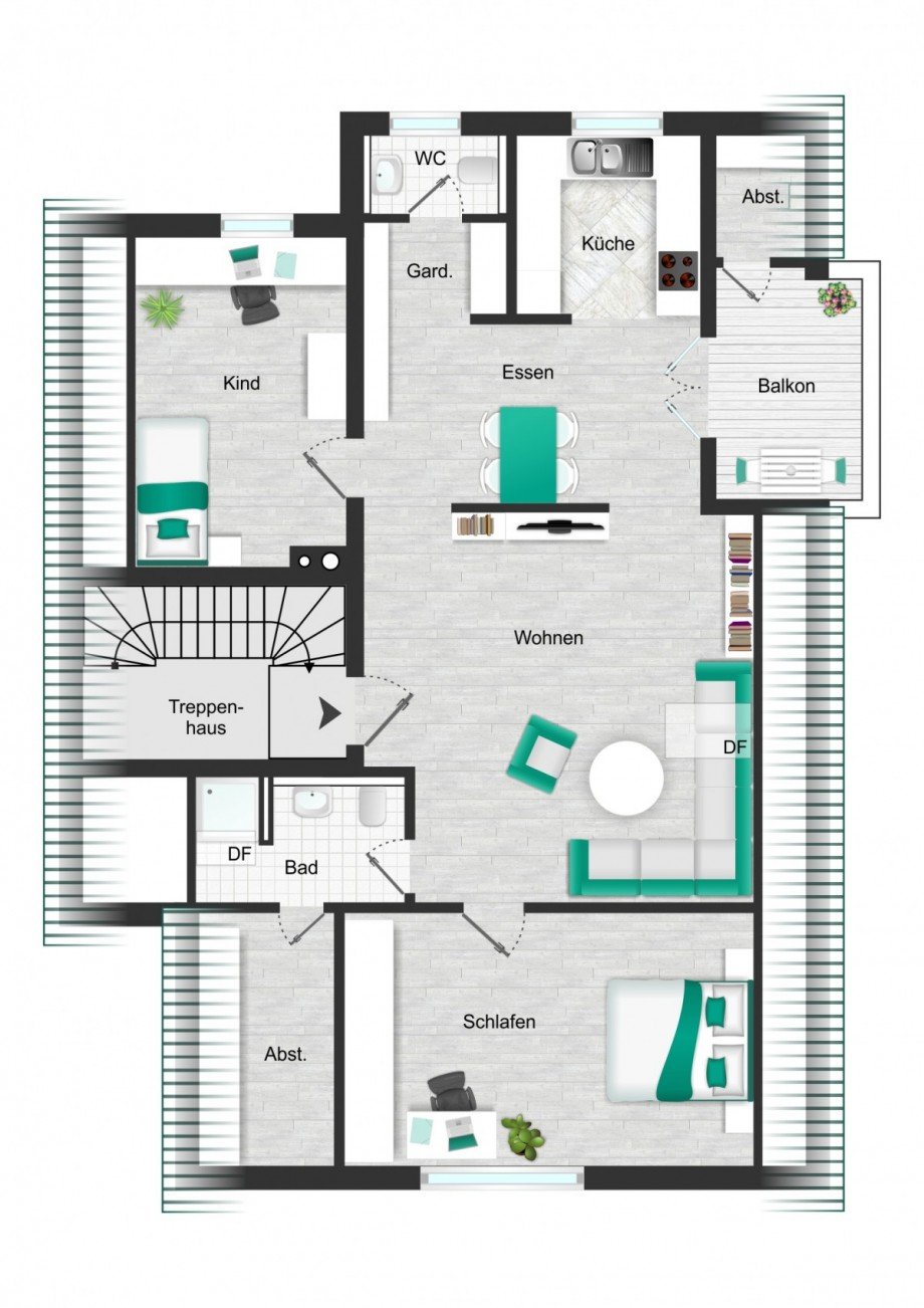 Grundriss_visualisiert Dachgeschosswohnung Leingarten