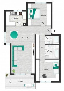 Grundriss_visualisiert *** Solide vermietet + viel Potenzial: 3,5-Zi.-Wohnung mit Terrasse & Gartenanteil ***