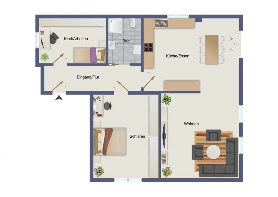 Grundriss_EG_visualisiert Mehrfamilienhaus Zaberfeld