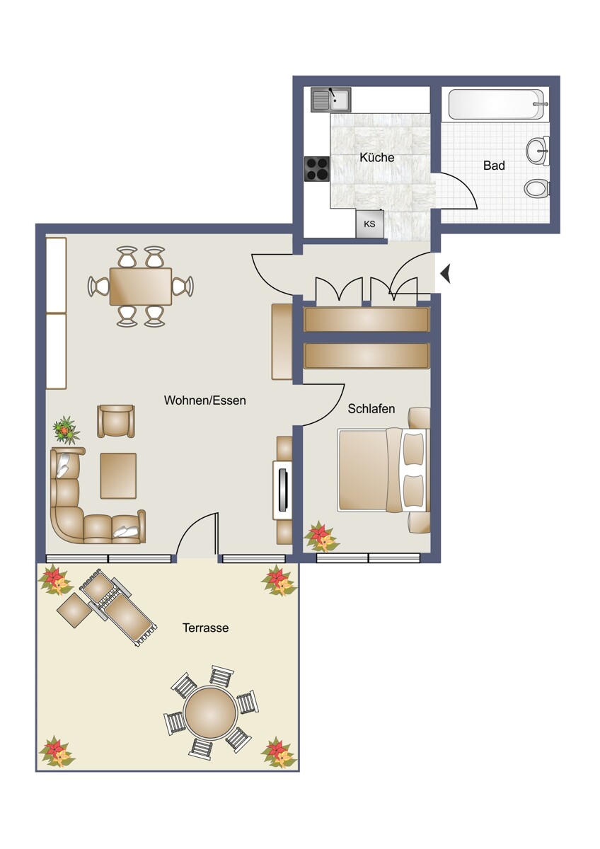 Grundriss_visualisiert Erdgeschosswohnung Lauffen am Neckar