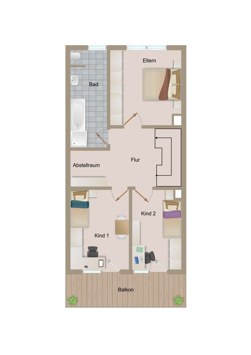 Grundriss OG - visualisiert Reihenmittelhaus Brackenheim