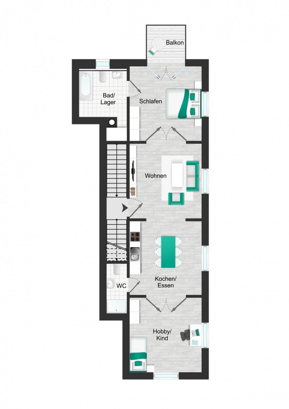Grundriss_visualisiert Etagenwohnung Pfaffenhofen