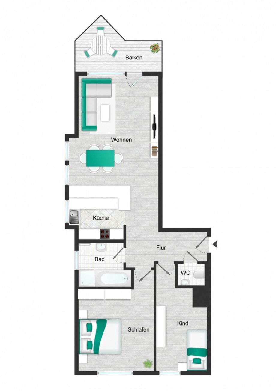Grundriss_visualisiert Etagenwohnung Cleebronn