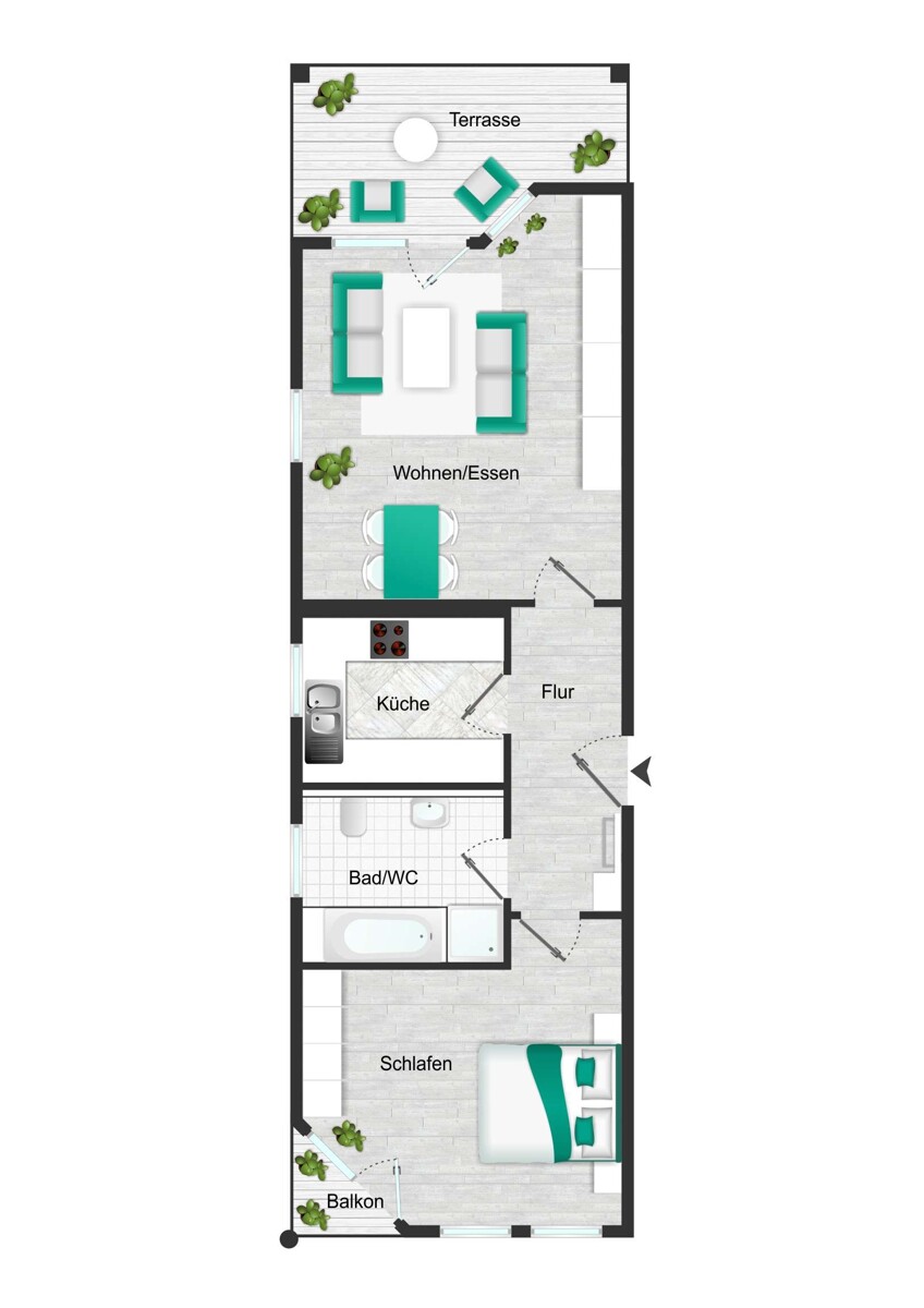 Grundriss_visualisiert Erdgeschosswohnung Brackenheim