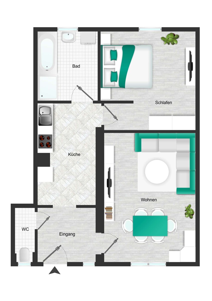 Grundriss_ELW_EG_visualisiert Einfamilienhaus Nordheim