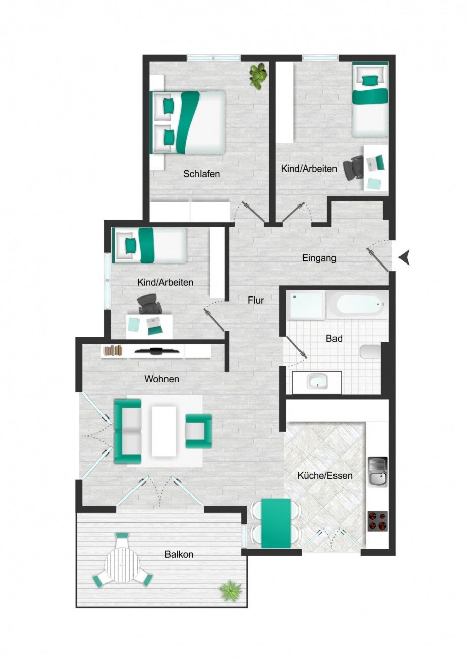 Grundriss_visualisiert Etagenwohnung Brackenheim
