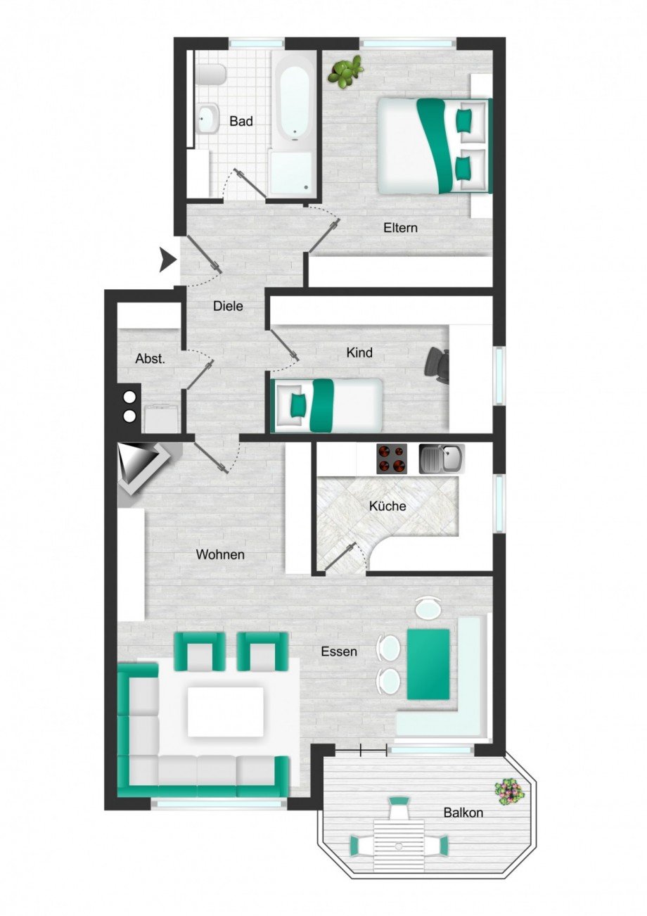 Grundriss_Wohnung_visualisiert Etagenwohnung G�glingen