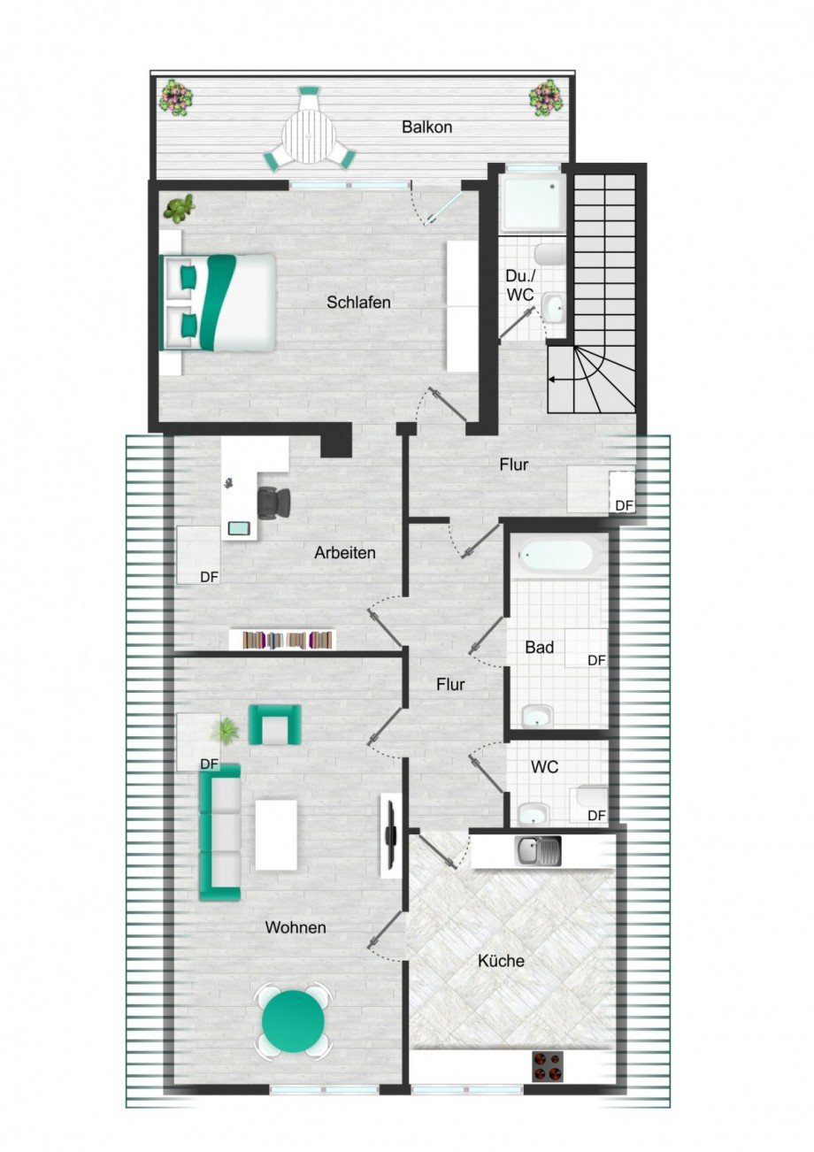 Grundriss_visualisiert Dachgeschosswohnung B�nnigheim