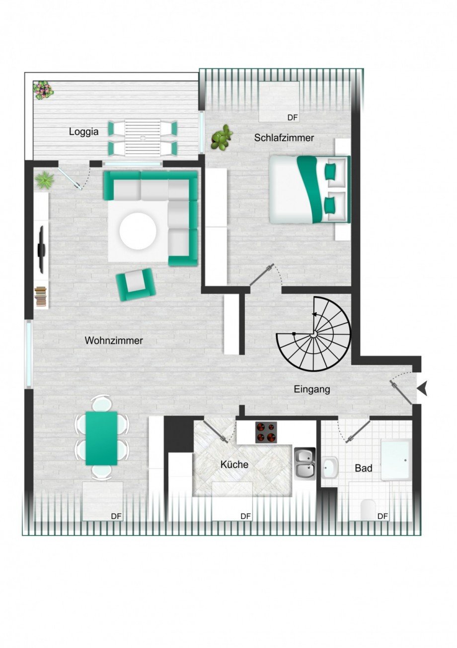 Grundriss_DG1_visualisiert Maisonettewohnung G�glingen