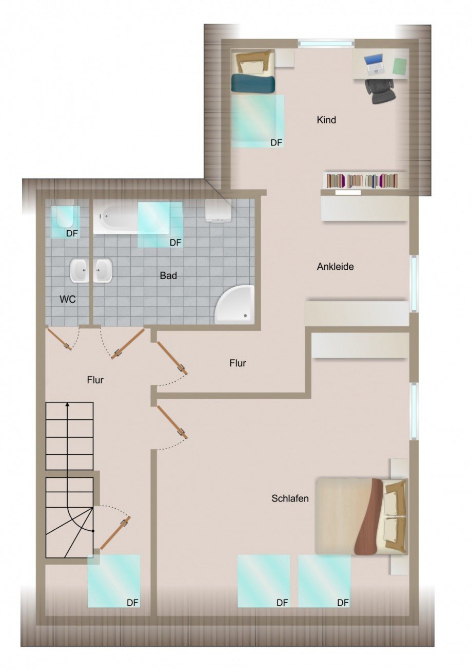 Grundriss DG1 - visualisiert Doppelhaush�lfte Heilbronn