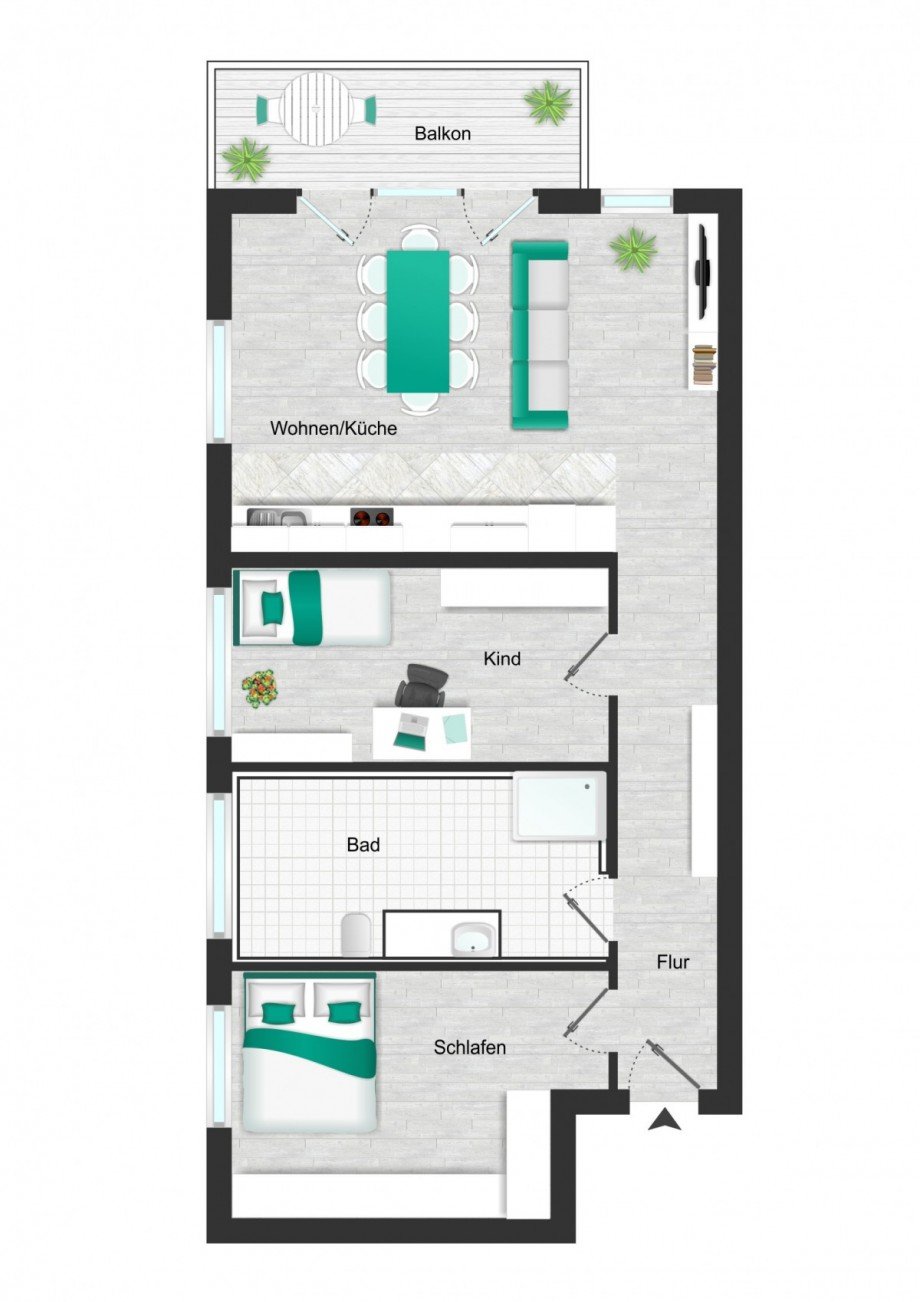 Grundriss_visualisiert Dachgeschosswohnung Pfaffenhofen