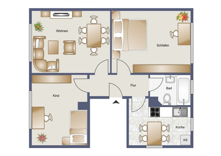 Grundriss_OG_visualisiert Mehrfamilienhaus Heilbronn / B�ckingen