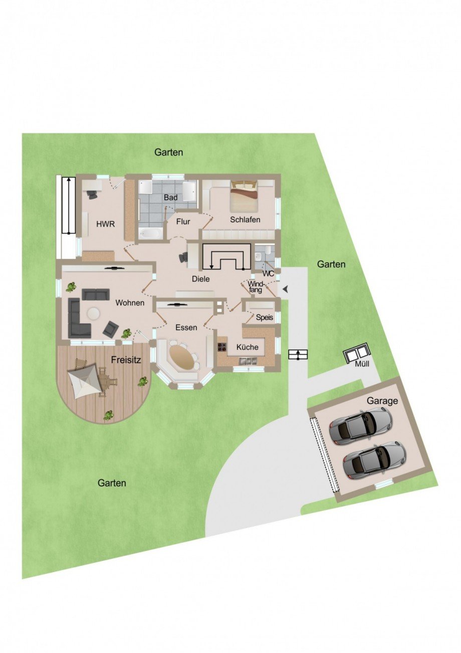 Grundriss EG - visualisiert Einfamilienhaus Brackenheim