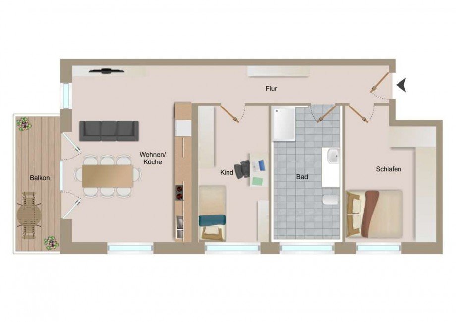 Grundriss - visualisiert Dachgeschosswohnung Pfaffenhofen