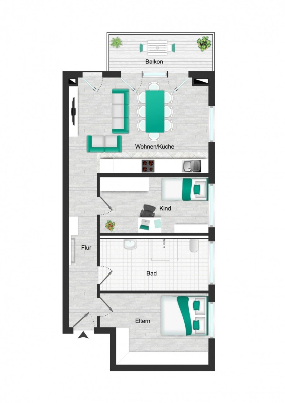 Grundriss_Wohnung_visualisiert Dachgeschosswohnung Pfaffenhofen