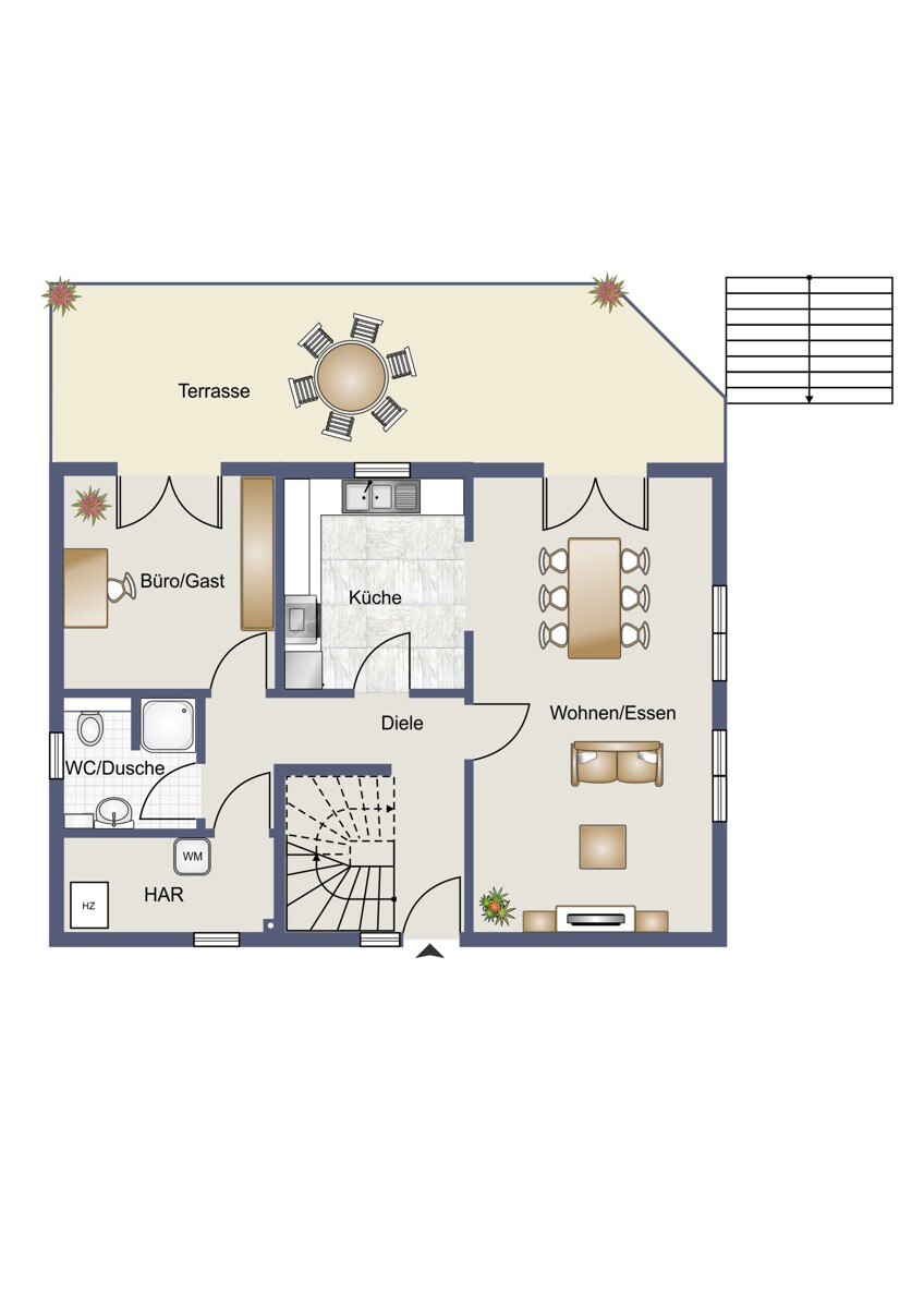 Grundriss_EG_visualisiert Einfamilienhaus Gemmingen / Stebbach