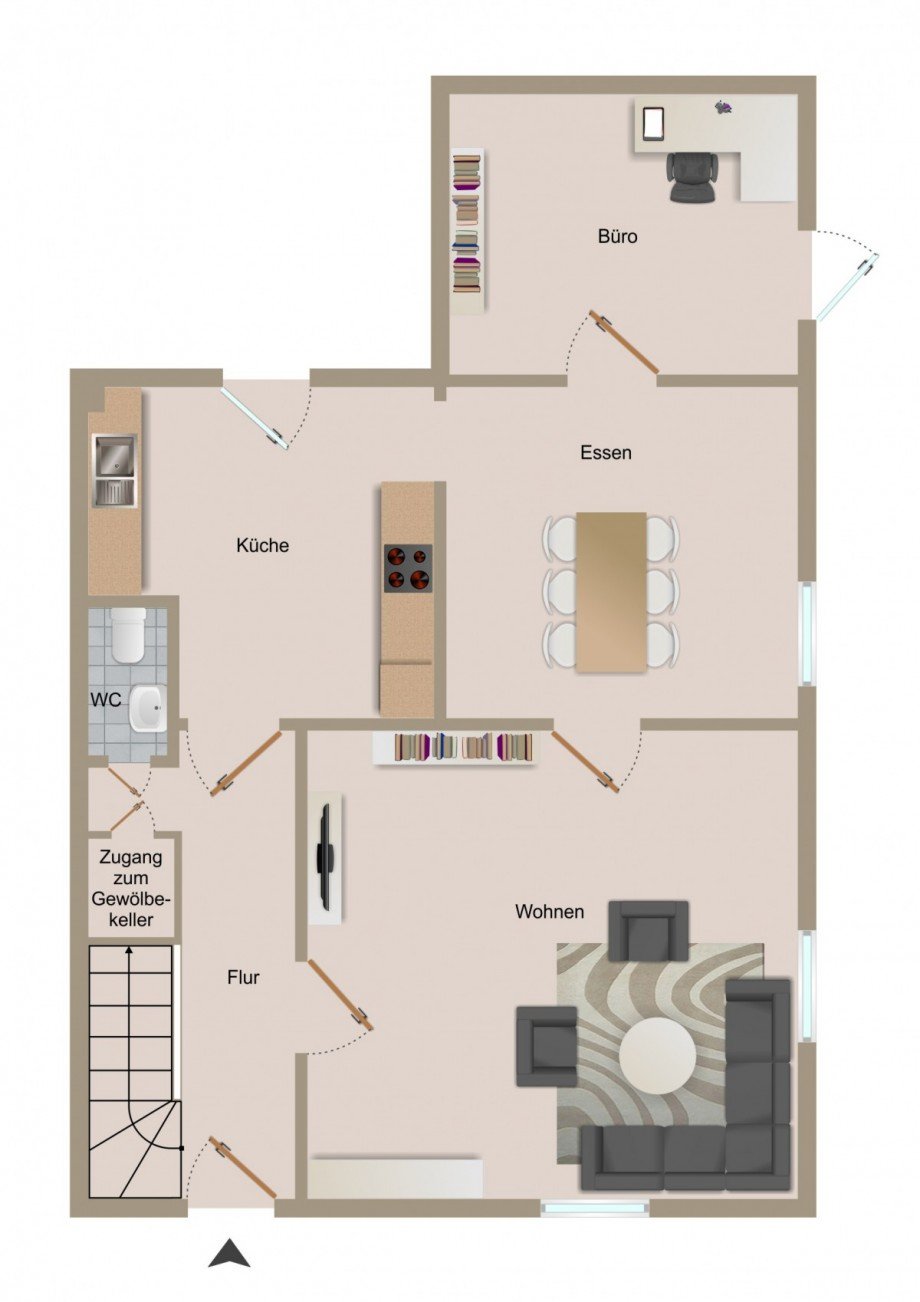 Grundriss EG - visualisiert Doppelhaush�lfte Heilbronn