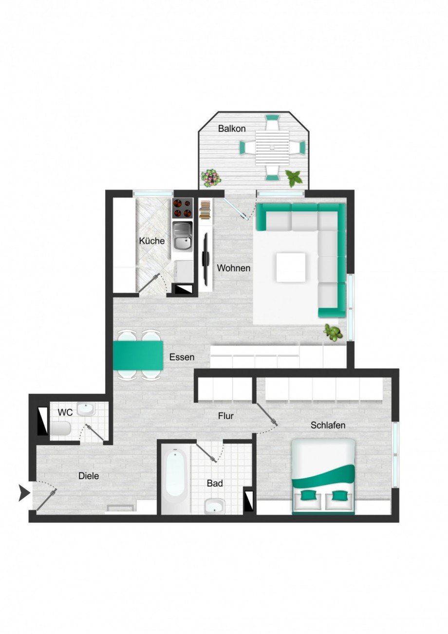 Grundriss_visualisiert Erdgeschosswohnung Lauffen am Neckar