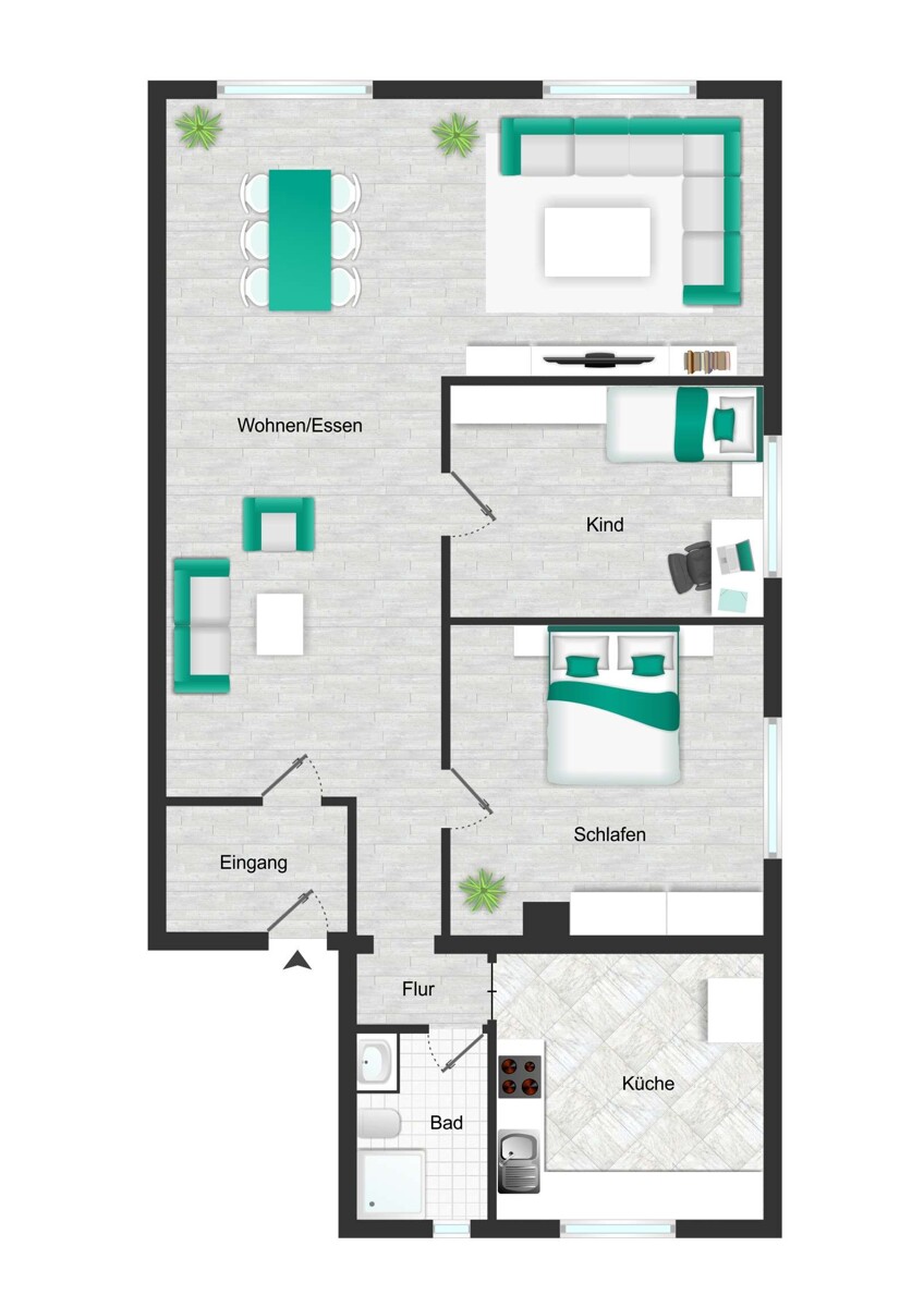 Grundriss_visualisiert Erdgeschosswohnung B�nnigheim