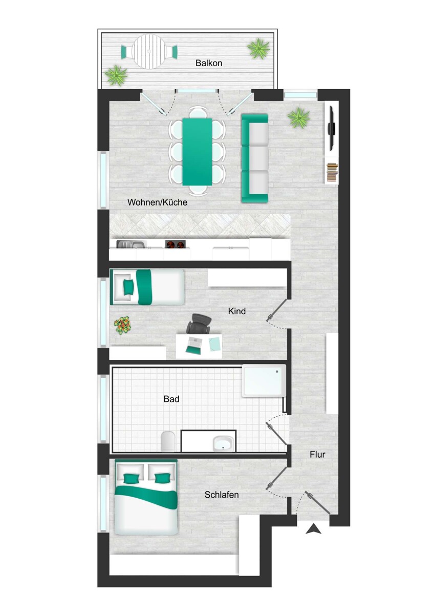 Grundriss_visualisiert Dachgeschosswohnung Pfaffenhofen